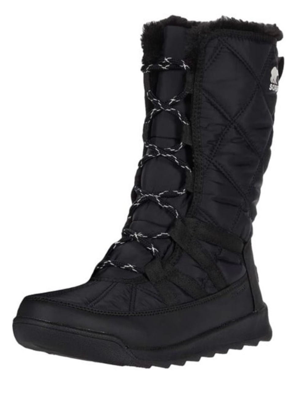 Sorel Black Quilted Lace-Up Fur-Trim Snow Boot